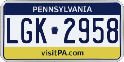 PA license plate LGK2958