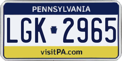 PA license plate LGK2965