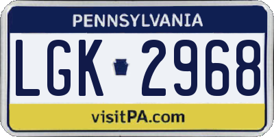 PA license plate LGK2968