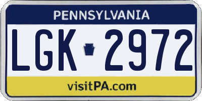PA license plate LGK2972