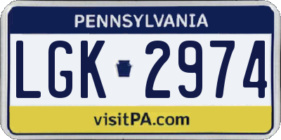 PA license plate LGK2974