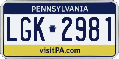 PA license plate LGK2981