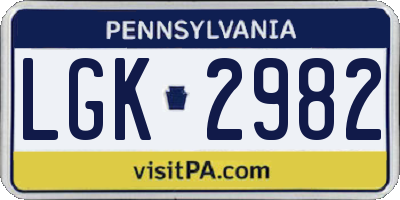 PA license plate LGK2982