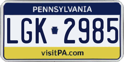 PA license plate LGK2985