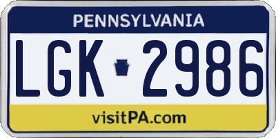 PA license plate LGK2986