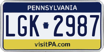PA license plate LGK2987