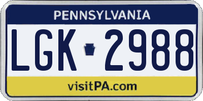 PA license plate LGK2988