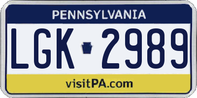 PA license plate LGK2989