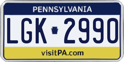 PA license plate LGK2990
