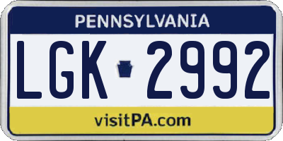 PA license plate LGK2992
