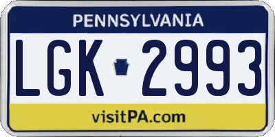 PA license plate LGK2993