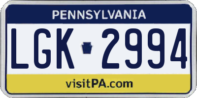 PA license plate LGK2994