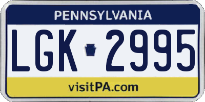PA license plate LGK2995