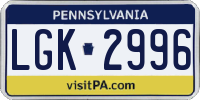 PA license plate LGK2996