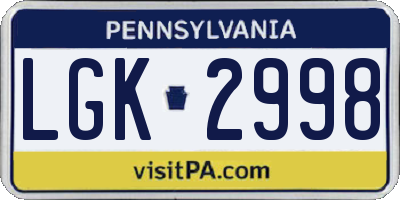 PA license plate LGK2998