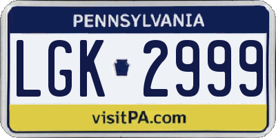 PA license plate LGK2999