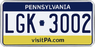 PA license plate LGK3002