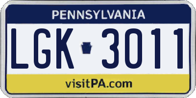 PA license plate LGK3011