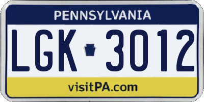 PA license plate LGK3012
