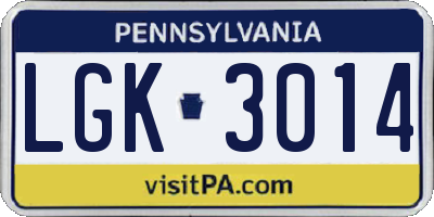 PA license plate LGK3014