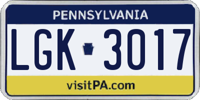 PA license plate LGK3017