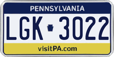 PA license plate LGK3022