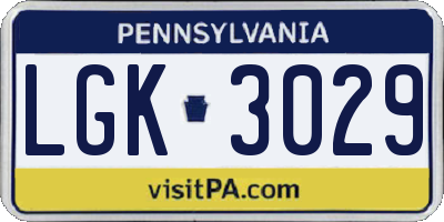 PA license plate LGK3029