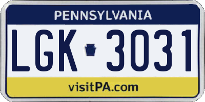 PA license plate LGK3031