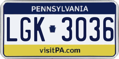 PA license plate LGK3036