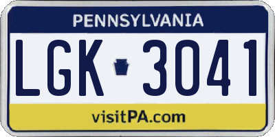 PA license plate LGK3041