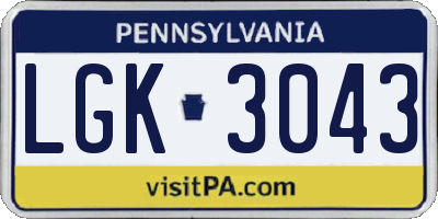 PA license plate LGK3043