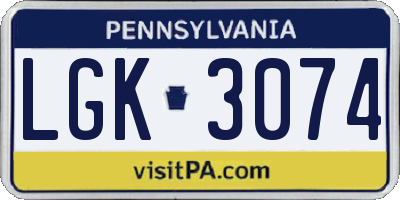 PA license plate LGK3074