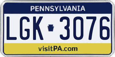 PA license plate LGK3076