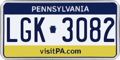 PA license plate LGK3082