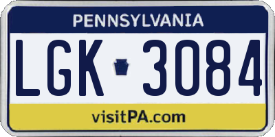 PA license plate LGK3084
