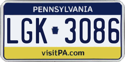 PA license plate LGK3086