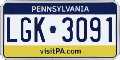PA license plate LGK3091