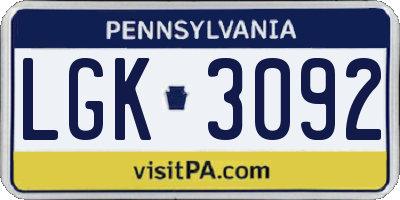 PA license plate LGK3092