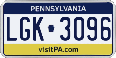 PA license plate LGK3096