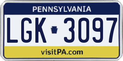 PA license plate LGK3097