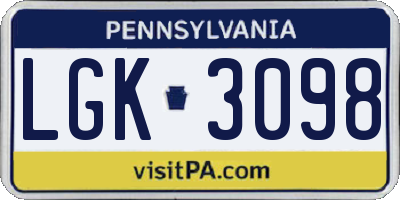 PA license plate LGK3098