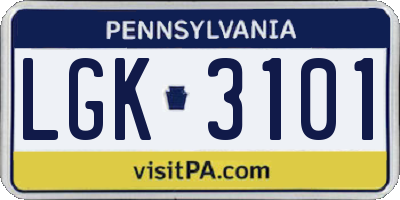 PA license plate LGK3101