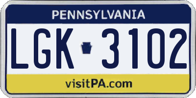 PA license plate LGK3102