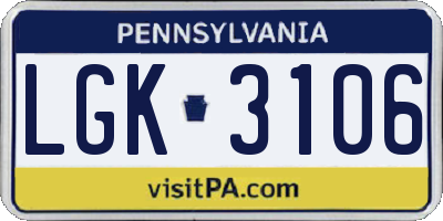 PA license plate LGK3106