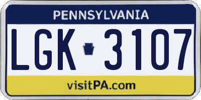 PA license plate LGK3107