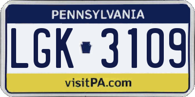 PA license plate LGK3109