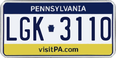 PA license plate LGK3110