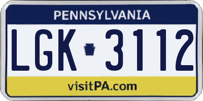 PA license plate LGK3112