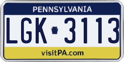 PA license plate LGK3113