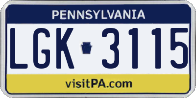PA license plate LGK3115